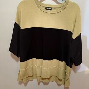 DKNY Women's Black and Tan Colorblock Top